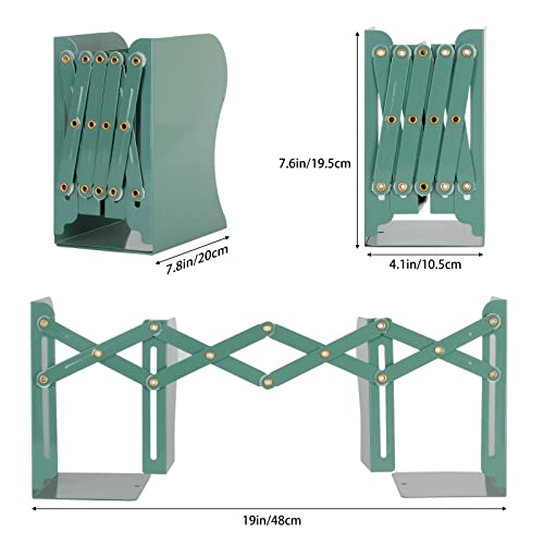 Adjustable Metal Bookends Heavy Duty for Shelves, 2 Dividers, Anti-Slip Design Expandable Book Ends for Desk, Office(Dark Green, 19 inches Max) - color: Dark Green