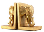 Bellaa 21817 Thai Elephant Bookends Pair - Antique Gold Polyresin 7 Inch Tall Decorative Bookshelf Decor
