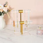 Necklace Holder Bracelet Holder, 2-Tier Acrylic Jewelry Display Stand Gold Jewelry Tower Stand Crystal T Bar Jewelry Organizer Gift for Women(2-Tier 1pc) - style: 2-Tier 1pc