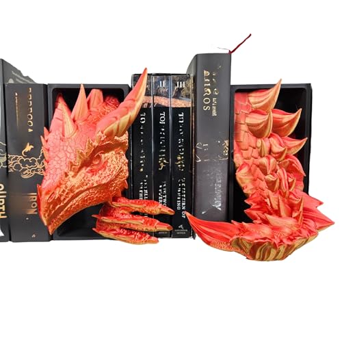 Dragons Awakening Book End – Fantasy Book Nook Insert for Dragon Readers – Unique Home Decor for Bookshelves & Libraries (Head and Tail - Sun Dragon) - color: Head and Tail - Sun Dragon