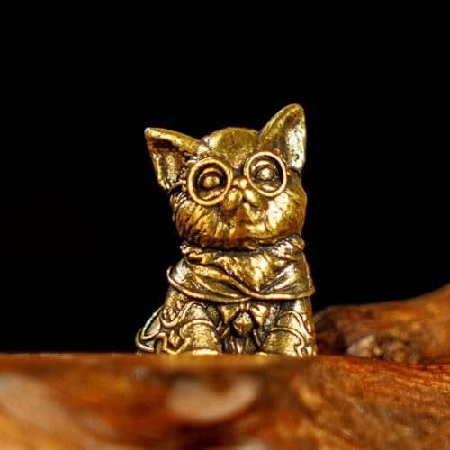 CHOVY Retro Handcrafted Scholarly Cat Ornament - 100% Solid Brass Desk Decor Intellectual Kitten Sculpture with Doctoral Glasses Vintage Style Collectible Art Piece Unique Gift for Cat Lovers - style: Doctor Cat