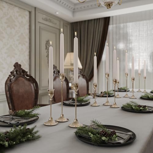 NLBTW Set of 12 French Gold Candle Holders for Taper, Vintage Candlestick Holder Decorative Metal Candle Sticks Home Decor Centerpieces for Table Mantel Festive Decorations - color: French Gold, size: 4 sets (12 pcs)