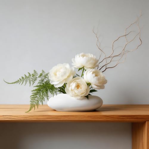 Flower Frog Vase Kit, Ikebana Floral Arrangement, Ceramic Water Drop Pot Flower Arrangement Vase Kit (White Large Size) - color: White Large Size