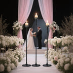 Floor Candle Holder Centerpieces for Tables,3Pcs Black Candle Holder for Pillar Candles Matte Metal Candlestick Set for Wedding Party Home Candles Holder for Ceremony Mantel Decor (Adjustable Height