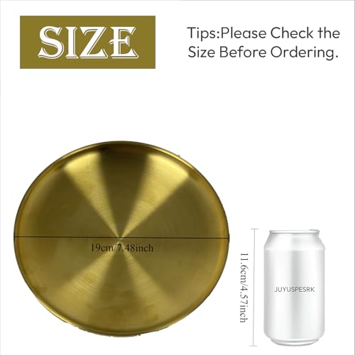Gold Round Tray,Decorative Antique Bowl,Stainless Steel Fruit Bowl for Entryway Table Kitchen Counter,Jewelry Dish Candle Plate for Home,Dining Table,Shoe rack Decor (Gold, 7.5") - size: 7.5"