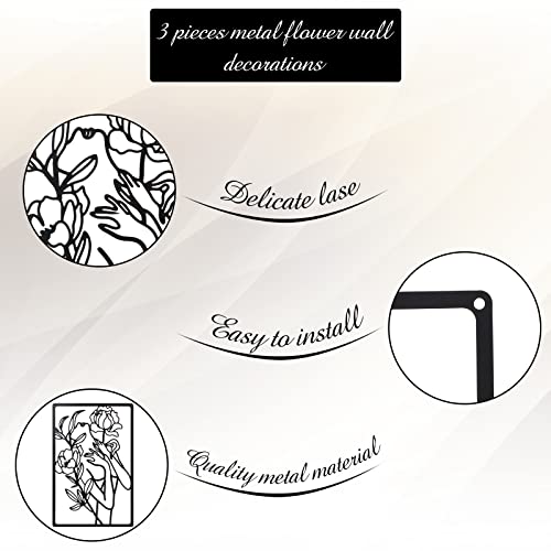 CHENGU 3 Pieces Metal Minimalist Abstract Woman Wall Art Line Drawing Wall Art Decor Single Line Female Home Hanging for Kitchen Bathroom Living Room - style: Floral Style