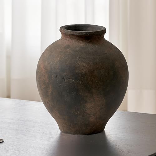 LB2 Brown Ceramic Large Vase, 11.8" Tall Zen Style vase, Terra Cotta Pitcher, Distressed Farmhouse Decor, Pottery Decorative Flower for Home Decor (C - Brown 11") - color: C - Brown 11.8"