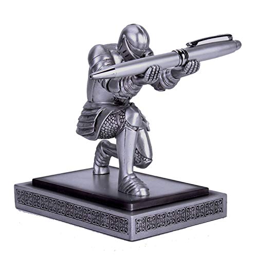Resin Soldier Executive Pen Holder Desk Organizer Cool Pen Stand Home Decor Resin Pencil Holder with a Pen for Men as Gift (Silver) - color: Silver