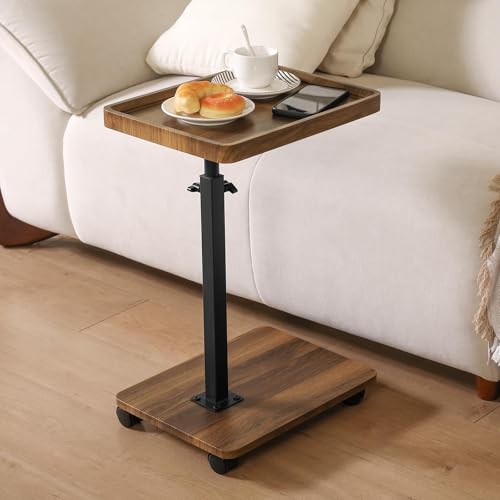 Adjustable Height Couch Tables that Slide Under Sofa, 360° Swivel Modern Tv Tray Table with Wheel, C Shaped End Table for Couch, C Table for Small Place, Perfect for Livingroom, Bedroom - style: Rectangle-Adjustablle Height