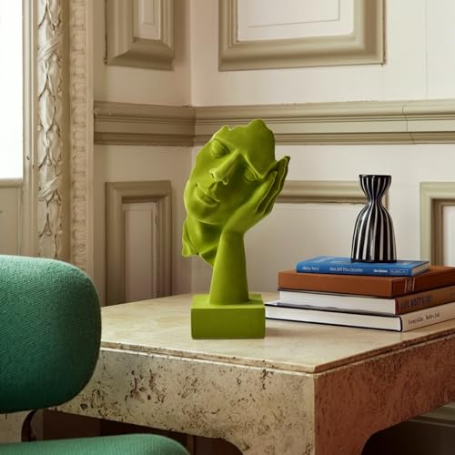 Velvet Flocked Thinker Sculpture for Bookshelf Decor, Hear No Evil Flocked Emotional Art Figurine Modern Abstract Art Statue Spring Decor for Home, Office, Desk Decor (Green) - color: Nohear-green