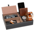 Juvale Mens Jewelry & Valet Tray Organizer - 10 x 7.3 x 2 in Black PU Leather - 5 Compartments Flip-Top Lid - Wallet, Key & Watch Organizer Tray - Catchall for Men