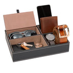 Juvale Mens Jewelry & Valet Tray Organizer - 10 x 7.3 x 2 in Black PU Leather - 5 Compartments Flip-Top Lid - Wallet, Key & Watch Organizer Tray - Catchall for Men