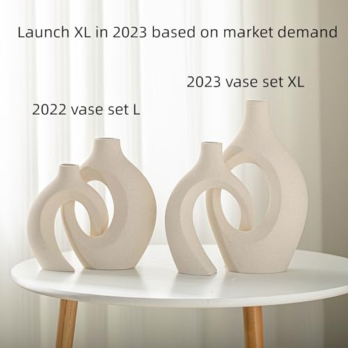 Lvases Snuggle Hollow Ceramic Vase Set of 2, Boho ins Style Round Nordic Mid Century Modern Aesthetic Decorative Vase for Home Decor (Cream W 6.8" X H 11") - color: Extra Large Cream White