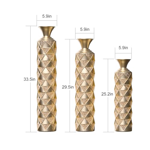 Floor Vases, Tall Home Decor Metal Vase Set of 3 Large Glazed Decorative Vases for Wedding Decor, Elegant Modern Flower Holder for Living Room, Entryway, Hallway, Dining Room - color: Geo Gold