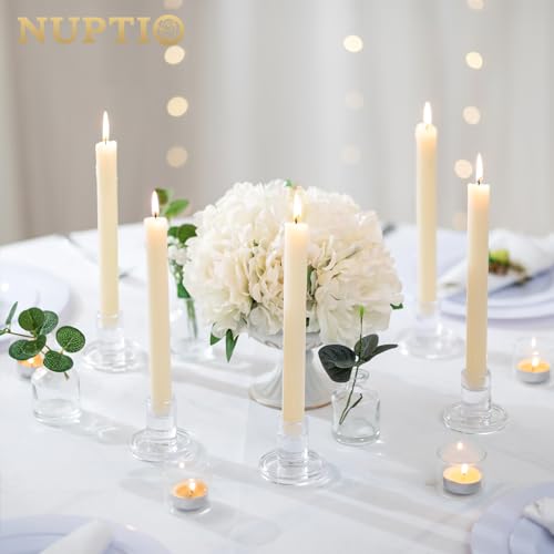 NUPTIO Candle Stick Candle Holder: Set of 20 Short Taper Candlestick Holders Bulk Small Modern Glass Tapered Candleholders for Wedding Christmas Holiday Centerpiece - size: 20 Pcs