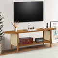 Bamboo TV Stand for TVs up to 65", Accent Entertainment Center with Storage, Media Console Table with Rattan, Modern TV Stand for Living Room, Bedroom, 55"(L), Walnut - color: Walnut Rattan