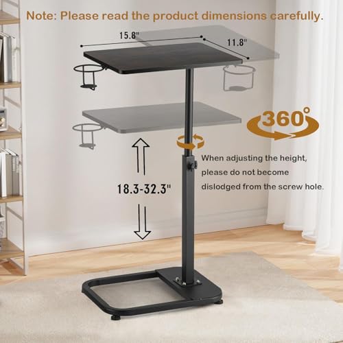 facka Adjustable TV Tray Table with Rounded Metal Corners, C-Shaped Snack Table for Couch, Sofa, Bed or Chair, Small Space Side Table for Eating, Dinner, or Laptop Use - color: Rustic Brown
