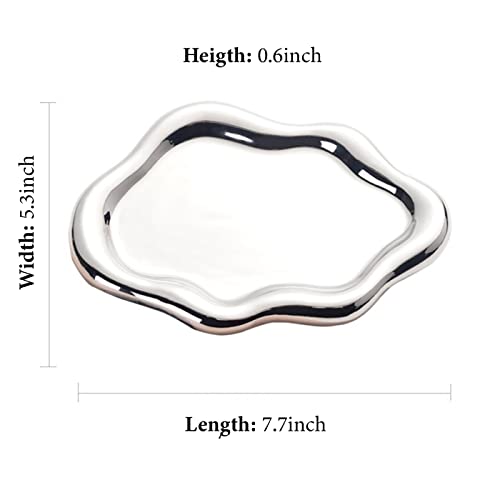 Jewelry Dish Trinket Tray for Women, Ring Dish Holder, Unique Cloud Shape Ceramic Plate Cute Things Vanity Aesthetic Room Decor Mother's Day Birthday (Silver) - color: Silver