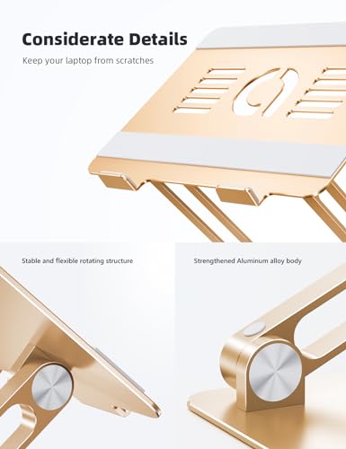 Lamicall Adjustable Laptop Stand, Portable Laptop Riser, Aluminum Laptop Stand for Desk Foldable, Ergonomic Computer Notebook Stand Holder for MacBook Air Pro, Dell XPS, HP (10-17.3'') -Gold - color: 5-Gold