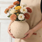 Carved Rustic Farmhouse Vase Home Decor - 6 in Ceramic Boho Decorative Vase for Decor, Round Clay Beige Terracotta Bowl vase for Living Room, Table, Shelf, Centerpieces - style: 03 - Small Rustic Carved Beige