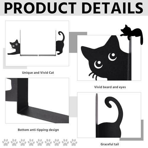Geelin Stretching Black Cat Metal Bookends Set of 2 Styles Book Ends for Shelves Decorative Bookshelf Home Office Desk Bookshelf Decor Gift for Cat Lovers and Reading Enthusiasts - style: Stretching Cat