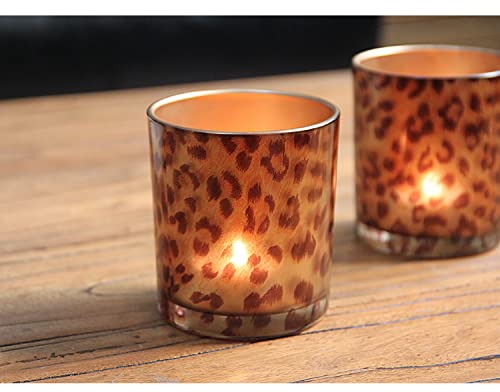 2 Glass Tealight Holder Votive Candle Holder Cups for Christmas Valentines Day Decoration Leopard Print Cheetah Tea Light Candle Holders for Home Decor Table Décor, Women Bedroom Tea Light Holder - color: Quantity 2