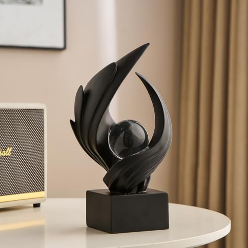 FJS Home Decor Modern Art Statue Decor, Coffee Table Bookshelf Shelf Decor Accents, Abstract Swirl-Shaped Sculpture Decorations for Dining Room Living Room Office (Black) - color: A-black