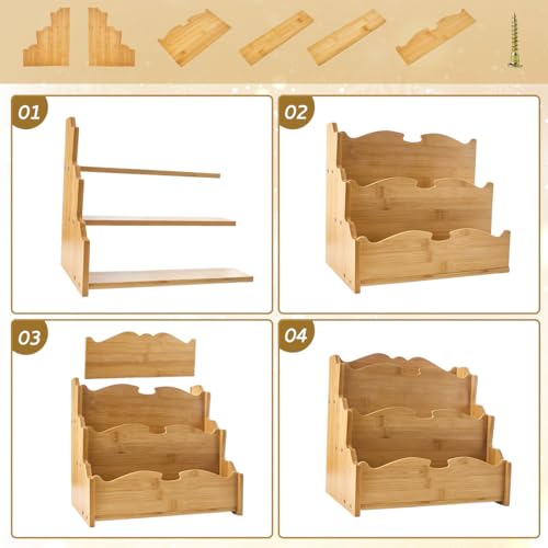 Bamboo Greeting Card Display Stand Holder - 3-Tier Postcard Display Stand Holder for Sticker, Postcards, Retail Stores