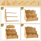Bamboo Greeting Card Display Stand Holder - 3-Tier Postcard Display Stand Holder for Sticker, Postcards, Retail Stores
