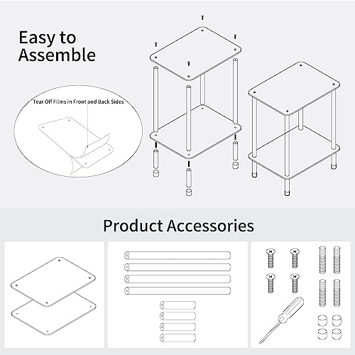 Clear Acrylic Side Table, 2-Tier End Table for Living Room, Small Modern Bedside Tables Nightstand for Bedroom, Home Decor Accent Table, 15.7" L x 11.8" W x 19.82" H, Clear - size: 2 Tier 1-Pack
