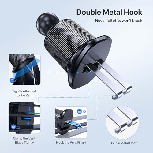 Miracase Phone Holders for Your Car with Metal Hook Clip, Air Vent Cell Phone Car Mount, Hands Free Universal Automobile Cradle Fit for iPhone Android and All Smartphones, Classic Black - color: Black, size: 1 Pack