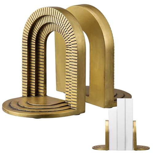Kathfly Vintage Gold Brick Arch Bookends Resin Book Ends for Shelves Heavy Duty Decorative Bookends, Cute Book Stopper Holder Decor for Desk Home Office, Shelf Decoration - style: Brick Arch