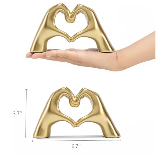FANTESTICRYAN Medium Heart Hands Statues Hand Love Sculpture Cute Decorative Home Decor Ornaments for Living Room, Wedding, Office Desktop, Cabinets, Bookshelf, Gift for Mom (Gold, Medium) - color: Gold, size: Medium