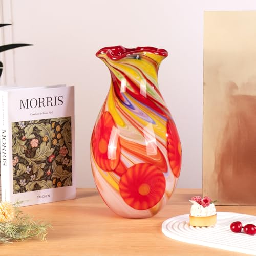 KAMMAK Colored Glass Vase, Beautiful Hand Blown Decorative Vase, Modern Art Vase for Flower Mantle Dining Table Centerpiece, Entryway Living Room Wedding Decoration, SKQ017 - style: SKQ017