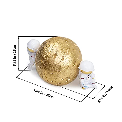 Heavy Duty Astronaut Bookends, Space-Themed Book Ends for Kids Room & Nursery Decor, Gold Moon Book Stoppers to Hold Books, Decorative Bookends for Shelves, Ideal for Boys and Girls - color: Gold