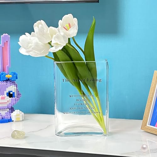 Aoderun Book Vase for Flowers Clear Glass Vase for Book Lovers Unique Flower Vase for Bookshelf Living Room Dining&Coffee Table Kitchen Office Home Decor
