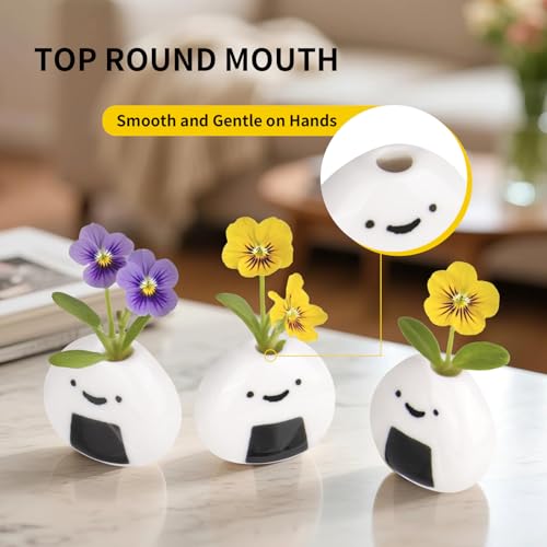 Mini Vases for Flowers 6PCS Mini Vase Ceramic Flower Vase Cute Rice Ball White Small Vase Set for Dry Flowers