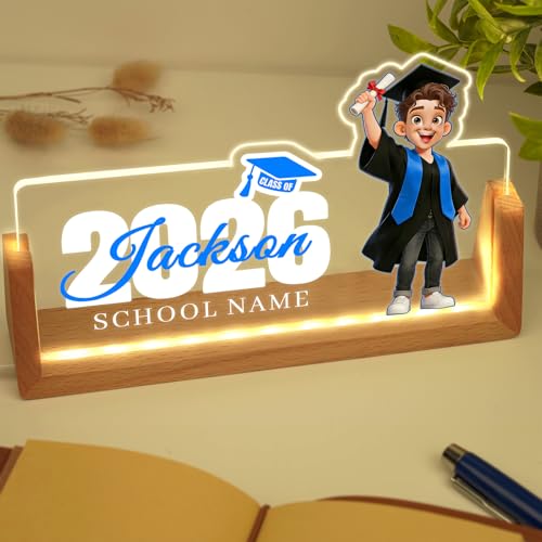 Custom Name Plate for Desk, Personalized Light Up Acrylic Desk Name Plate, Personalized Graduation Gifts 2026 for Him Her, Class of 2026 Graduate Gift, High School College Grad Gift (Design17-Graduation Boy) - color: Design17-Graduation Boy