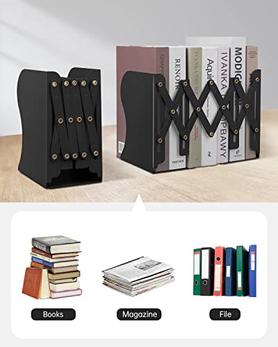 Honagu Adjustable Bookends, Metal Book Ends for Shelves Heavy Book, Desk Magazine File Organizer for Home, Office, Books, Papers, Extends up to 19 inches, for Students,Teachers (Black) - color: Black