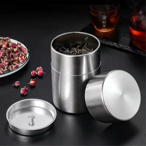 Tyenaza Tea Canister, Stainless Steel Tea Tins, Textured Tea/Coffee/Sugar Canisters, Canister Home Kitchen Canisters for Tea Coffee Sugar Storage(s) - size: s