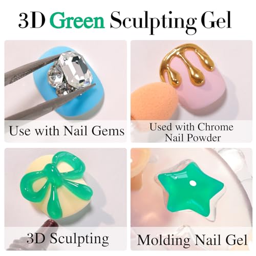Double Rhythm 0.5 Oz 3D Nail Gel Art Sculpting No Wipe for Designs DIY Nail Art for Drawing, Molding,and Decoration (3D Sculpting Gel Green) - color: Green