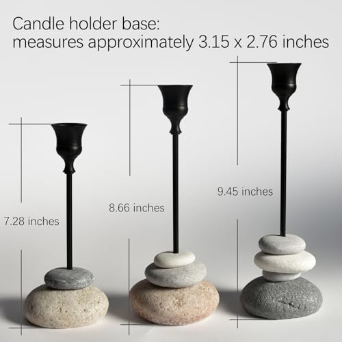 3 Pack Modern Tapered Candlestick Holders with Removable Cup, Handmade Stone Look Candle Holder, Weighted Base Resin Candle Sticks Holder Decor for Dining Table, Mantel & Home
