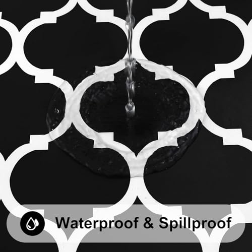 Smiry Round Picnic Tablecloth, Waterproof Elastic Fitted Table Covers for 31" - 35" Tables, Wipeable Flannel Backed Vinyl Tablecloths for Camping, Indoor, Outdoor, Black & White - color: Black & White, size: For Up To 31"-35" Round