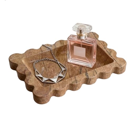Natural Samll Marble Tray 6.3"x4.7",Rectangle Scalloped Tray for Women Home Décor (Rainforest Brown) - color: Rainforest Brown