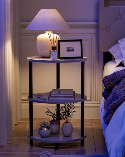 Round Pedestal End Table - 3-Tier Oval Accent Table for Small Spaces, Rustic Wood and Metal Couch Side Table, Nightstand for Bedroom or End Table Living Room, Easy to Assemble, Greige - color: Greige, size: 1-Pack, style: Without Power Outlets