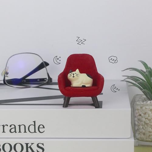 Refintural Miniature Cat Figurines with Small Sofa - Resin Mini Cat Figures, Kitten Miniature Desk Accessories - Perfect Cute Cat Gift for Cat Lovers (Red Sofa) - color: 02-red