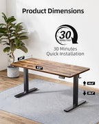 TIQLAB Electric Standing Desk, Adjustable Height Stand up Desk, 63 * 24 Inches Sit Stand Home Office Table with Splice Board, Rustic Brown - color: Rustic Brown, size: 63*24 inch