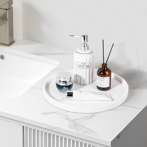Silicone Bathroom Tray Round Vanity Tray Decorative Soap Holder Kitchen Countertop Organizer Coffee Table Decor for Candle, Perfume, Plant, 12 Inch, White - color: White, size: 12"