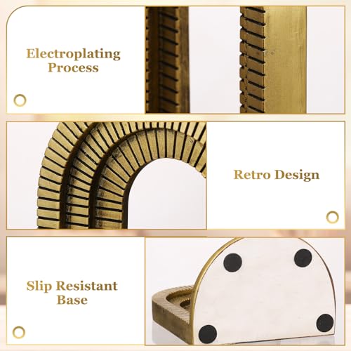 Kathfly Vintage Gold Brick Arch Bookends Resin Book Ends for Shelves Heavy Duty Decorative Bookends, Cute Book Stopper Holder Decor for Desk Home Office, Shelf Decoration - style: Brick Arch