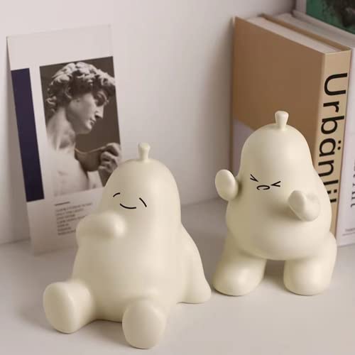 Linxia Pear Bookends Vanilla White Ceramic Creative Bookends for Shelves Book Holder Stopper for Books/Movies/CDs/Video Games (1 Pairs) Backrest Style - color: Vanilla, size: Backrest style